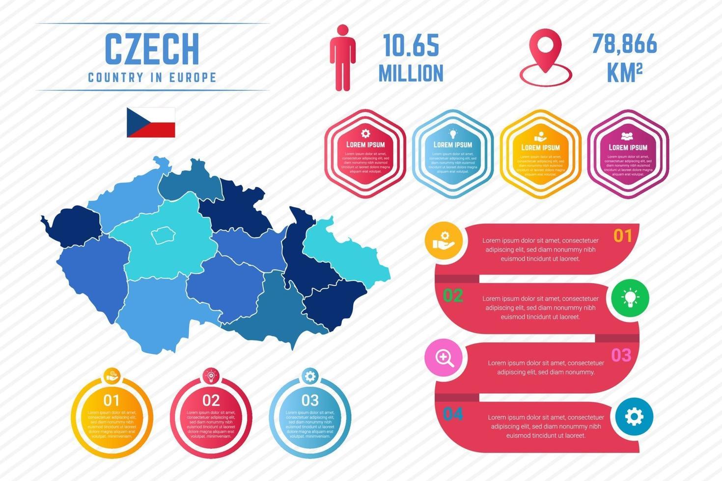 modelo de infográfico de mapa colorido da república checa vetor