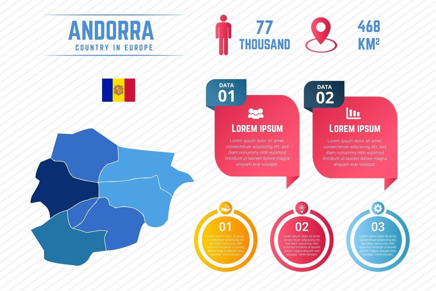 modelo de infográfico de mapa colorido de andorra vetor