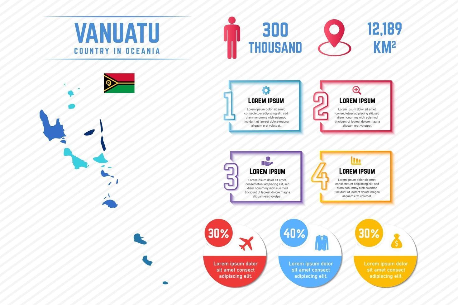 modelo de infográfico de mapa colorido de vanuatu vetor