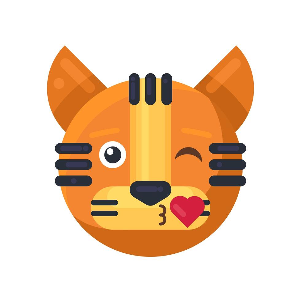 beijo de tigre com expressão de coração vetor emoji fofo