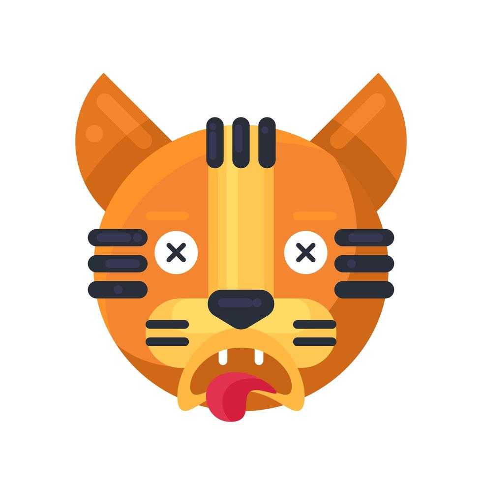 vetor de emoji facial de expressão de reação de tigre morto