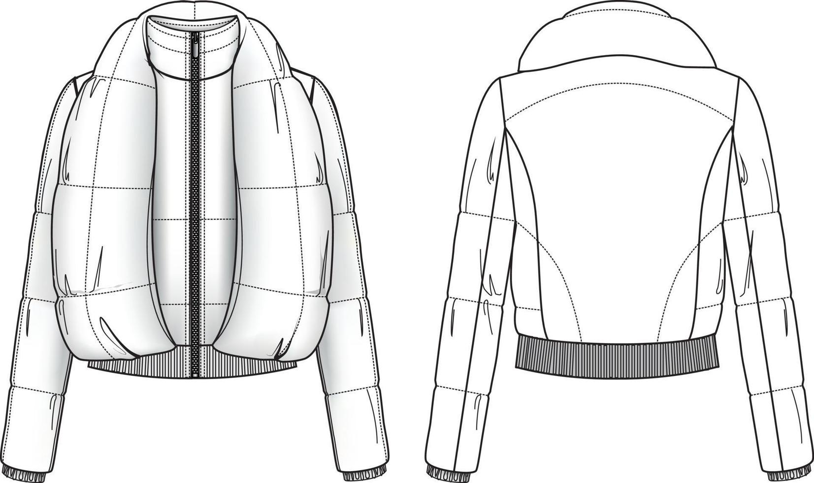 ilustração técnica do casaco de penas da moda. esboço plano editável vetor