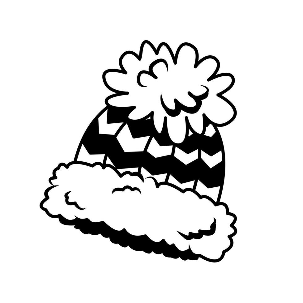 inverno chapéu pintado dentro a estilo do doodle. Preto vetor linear ilustração