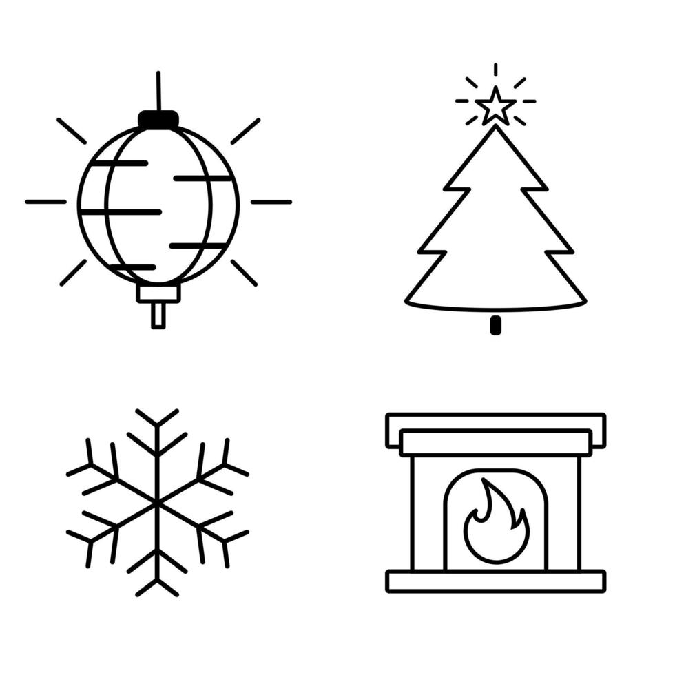 conjunto de ícones de Natal e ano novo, design plano. ícones de linha de presente. vetor