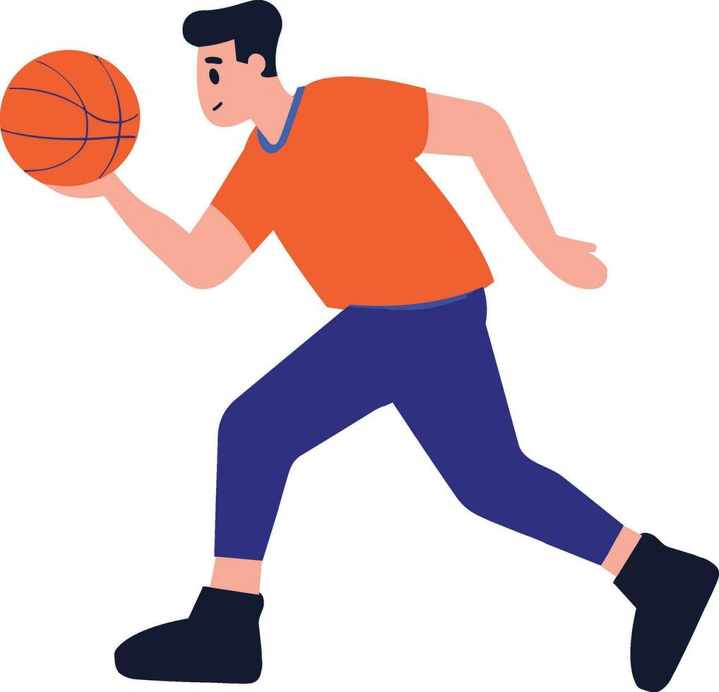 mão desenhado basquetebol jogador personagem jogando basquetebol dentro plano estilo vetor