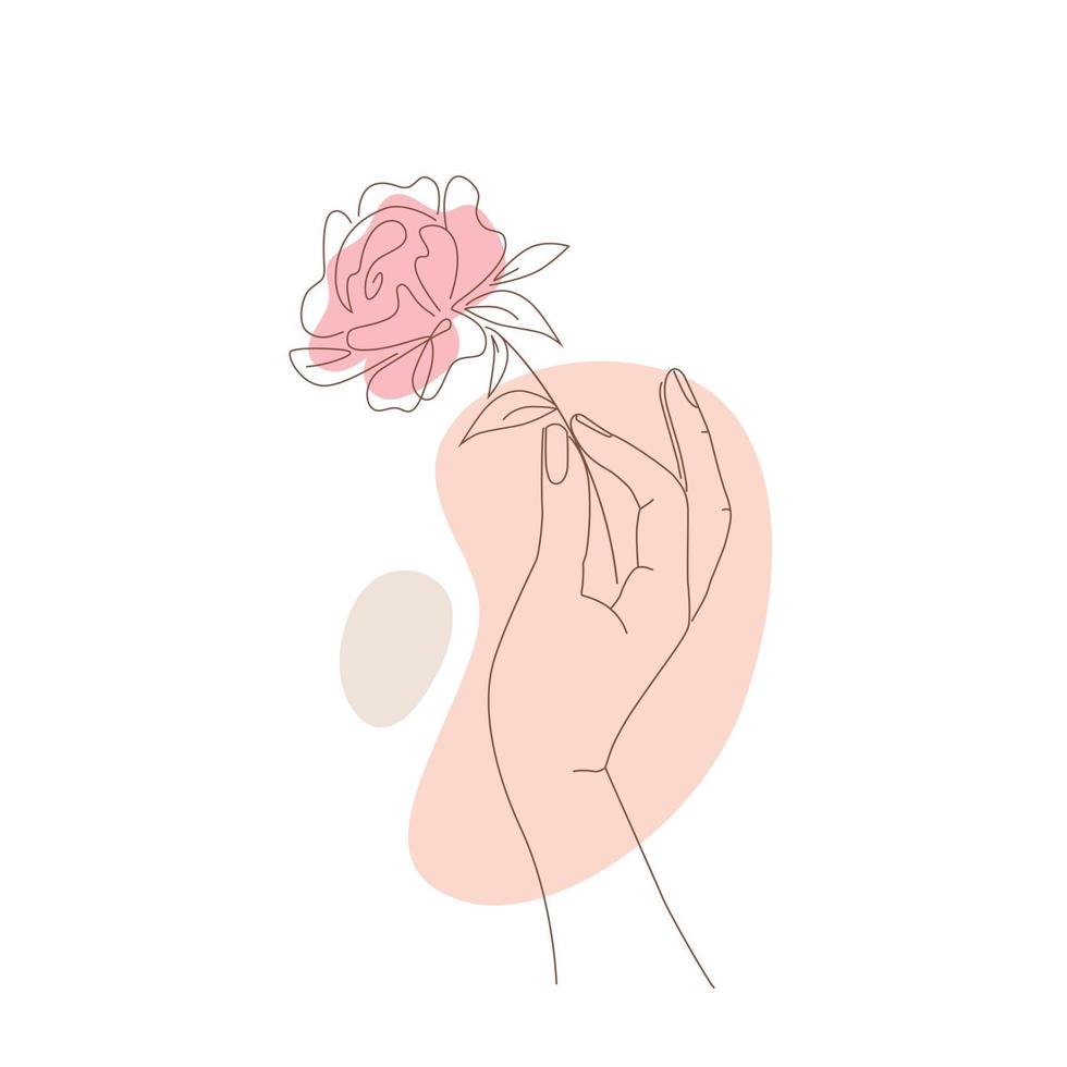 desenho de linha mão segurando uma flor vetor