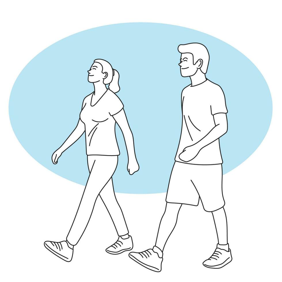 cheio comprimento do casal caminhando para exercício ilustração vetor mão desenhado isolado em branco fundo