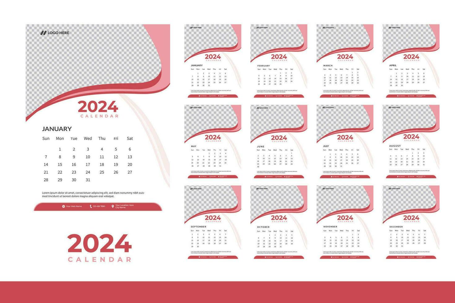 2024 calendário Projeto modelo, moderno calendário Projeto dentro o negócio estilo vetor