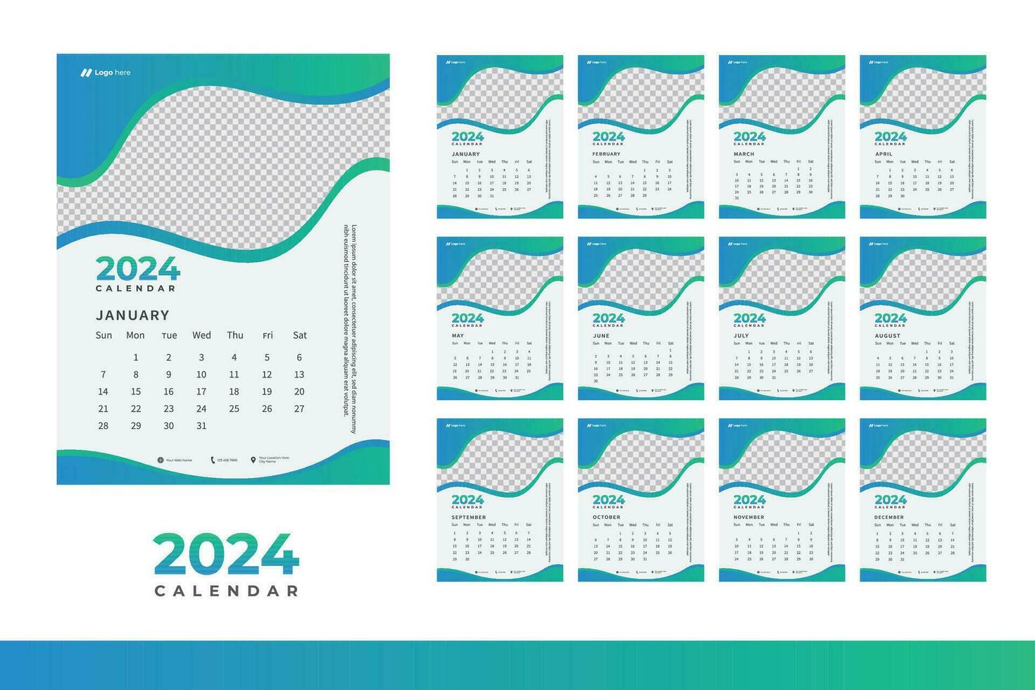 2024 calendário Projeto modelo, moderno calendário Projeto dentro o negócio estilo vetor