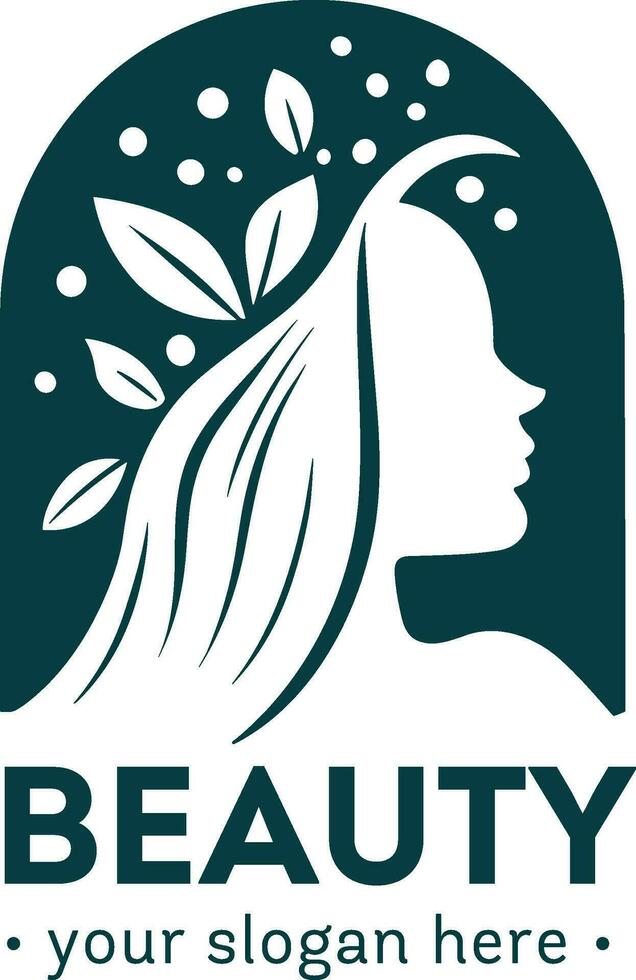 vetor beleza logotipo mão chata desenhado cabelo salão com face ícone