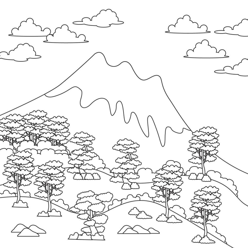 desenho de natureza paisagem contorno para colorir vetor