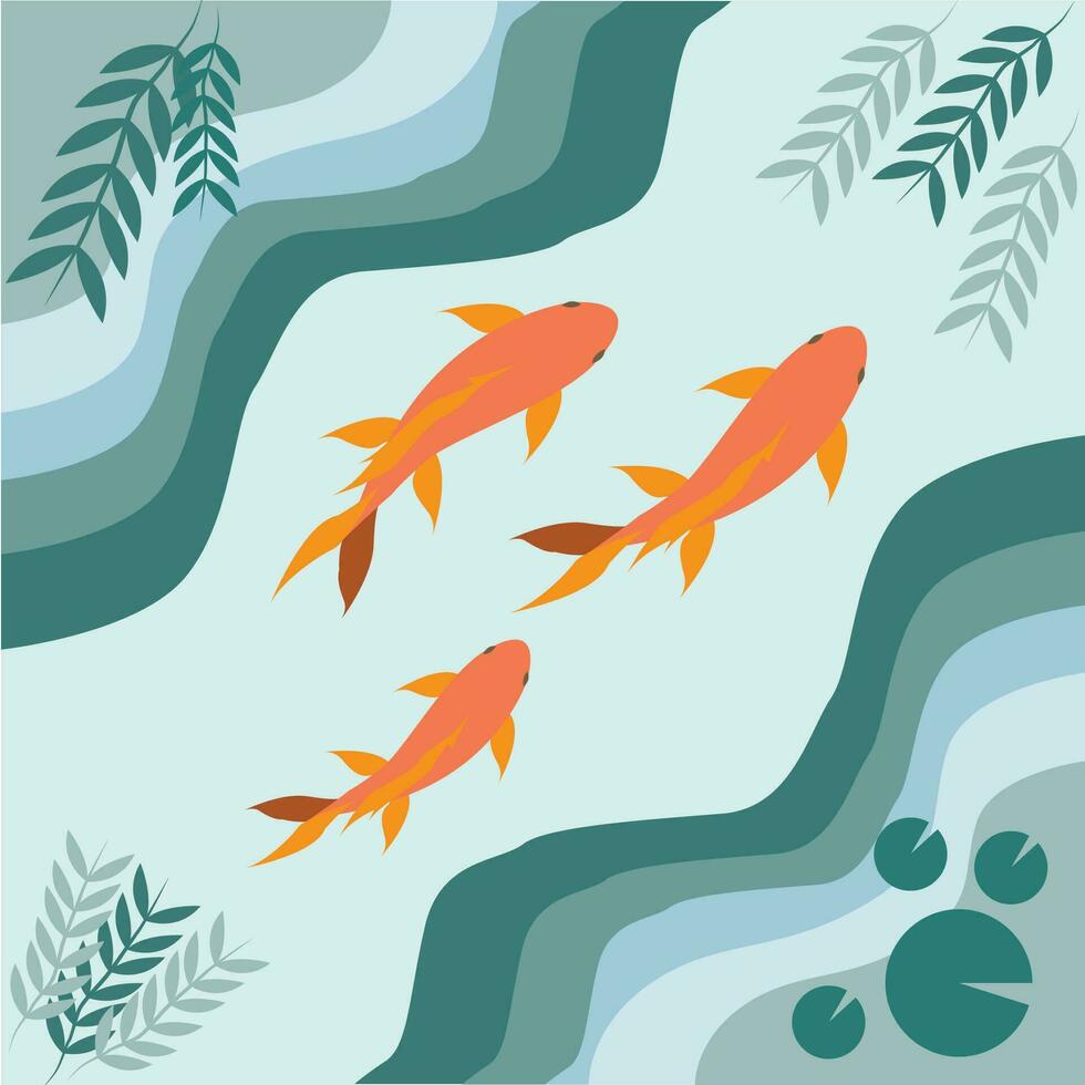 Projeto ilustração ouro peixe dentro lagoa vetor
