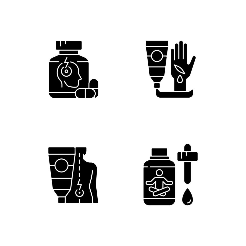 ícones de glifo preto de kit de primeiros socorros de sobrevivência definidos no espaço em branco vetor