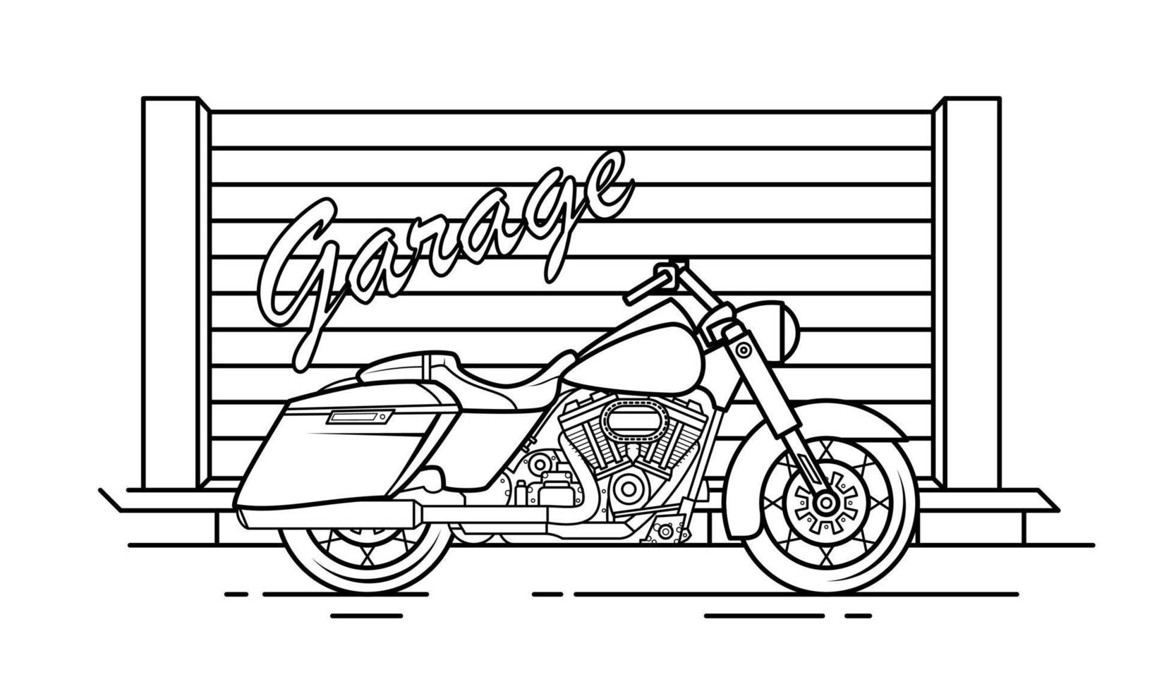 desenho de contorno de motocicleta para desenho de livro estilo três vetor