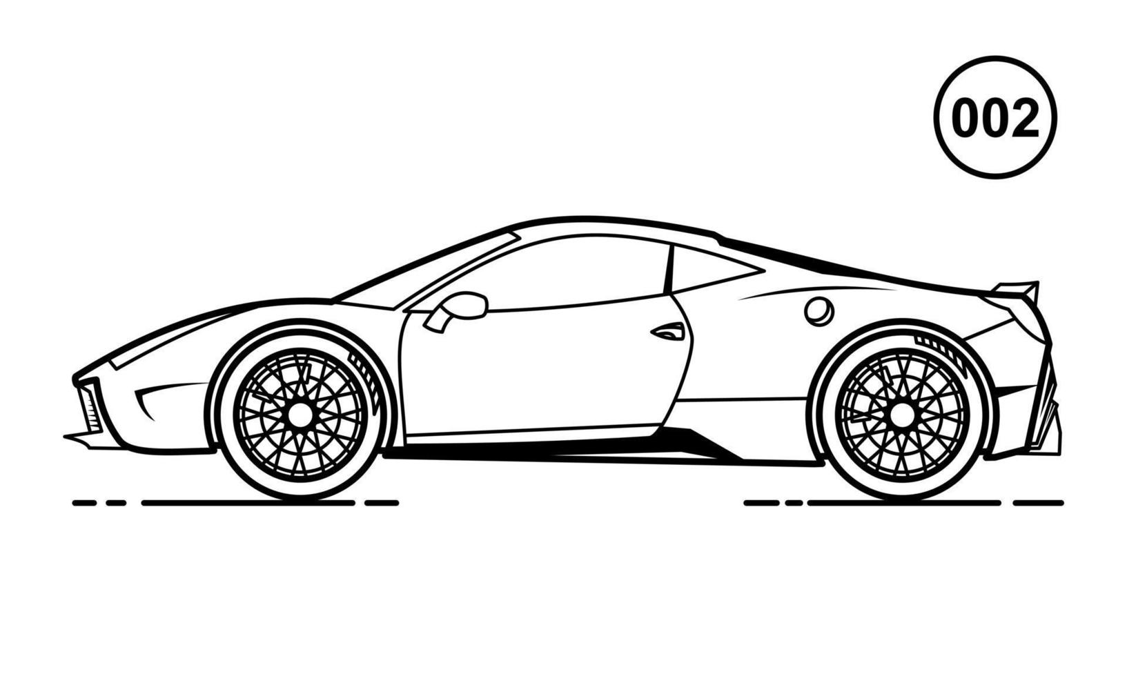 projeto de contorno de carro esporte para desenho de livro estilo 002 vetor