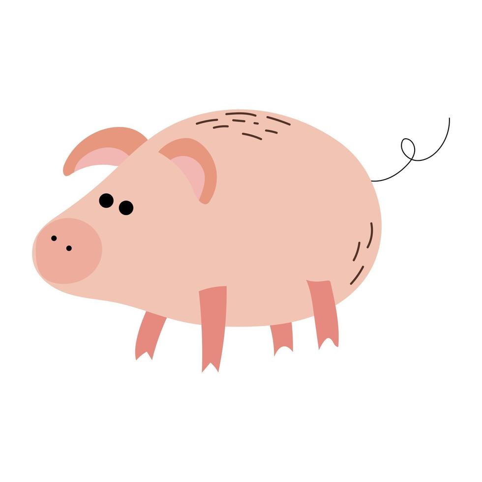 porco rosa com cauda em espiral. personagem plano de animal doméstico vetor