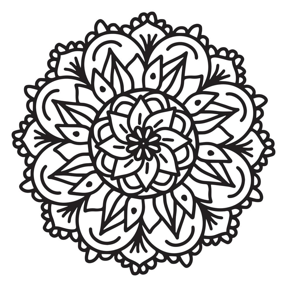 padrão simétrico circular de mandala. ornamento oriental contorno preto vetor