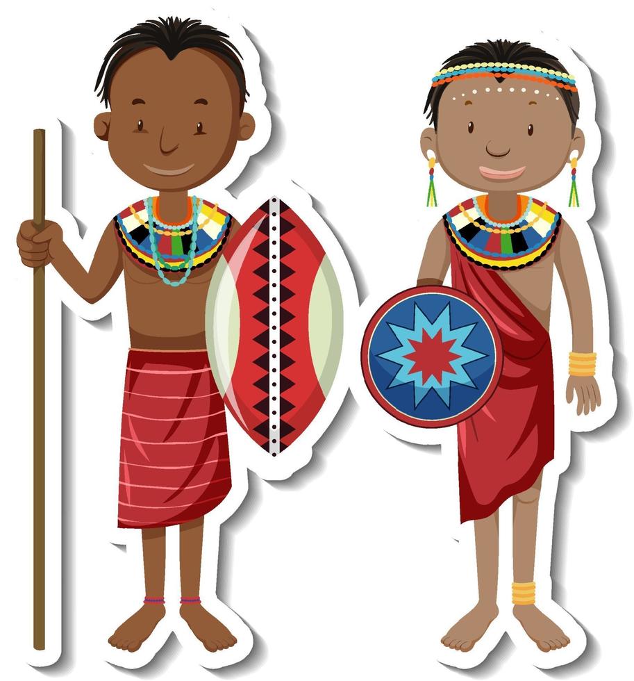 Adesivo de personagem de desenho animado de casal tribal africano vetor