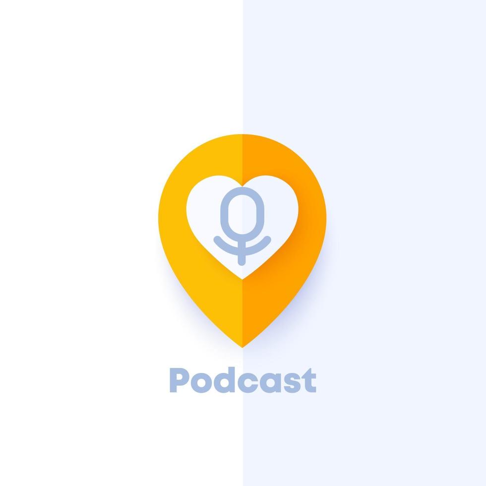 logotipo do podcast com microfone e coração vetor