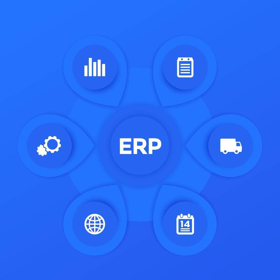 design de modelo vetorial de infográficos de software erp em azul vetor