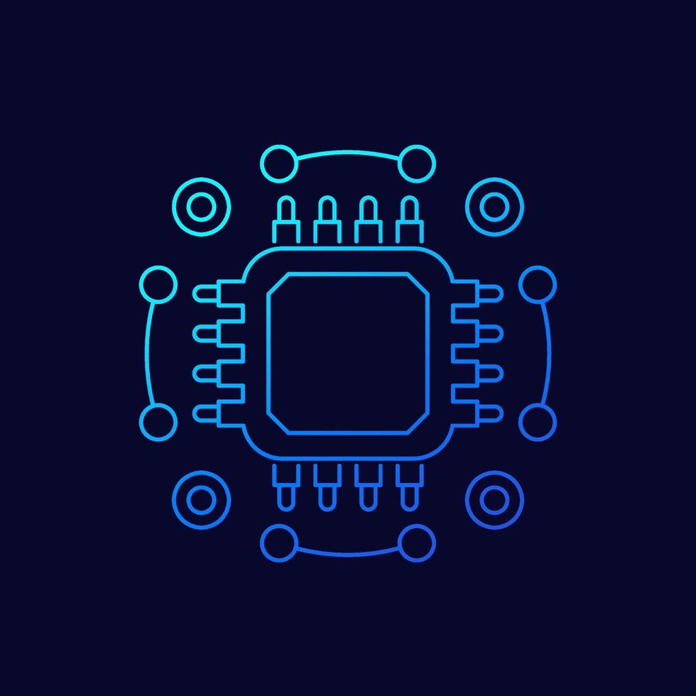 chip, ícone de linha de microchip, vetor