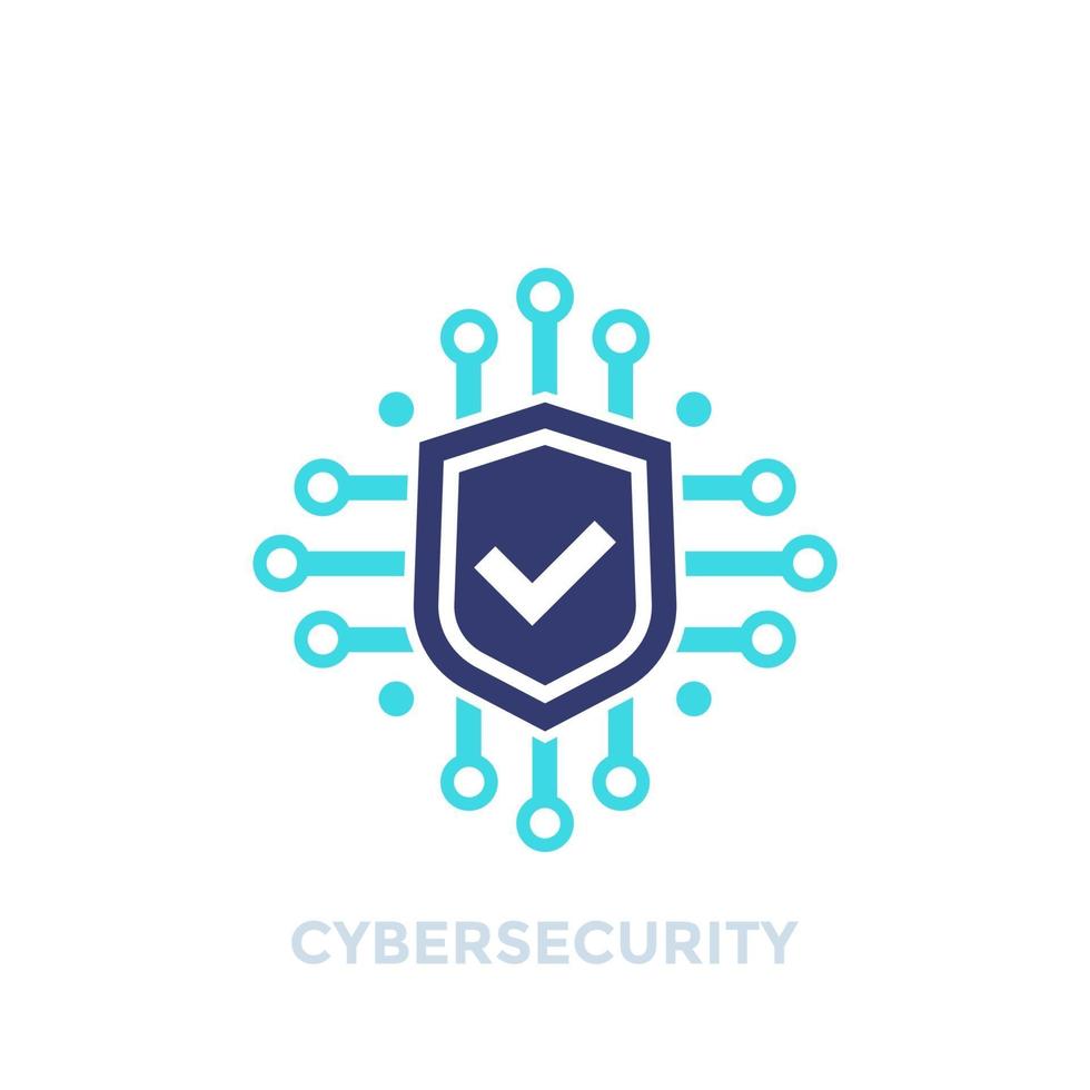 segurança cibernética, logotipo de vetor de proteção de dados em branco