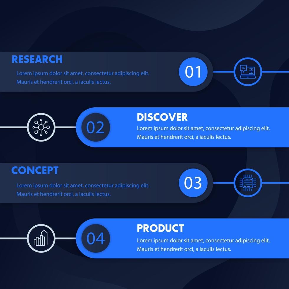 1, 2, 3, 4 etapas, cronograma, design de infográficos de desenvolvimento de produto vetor