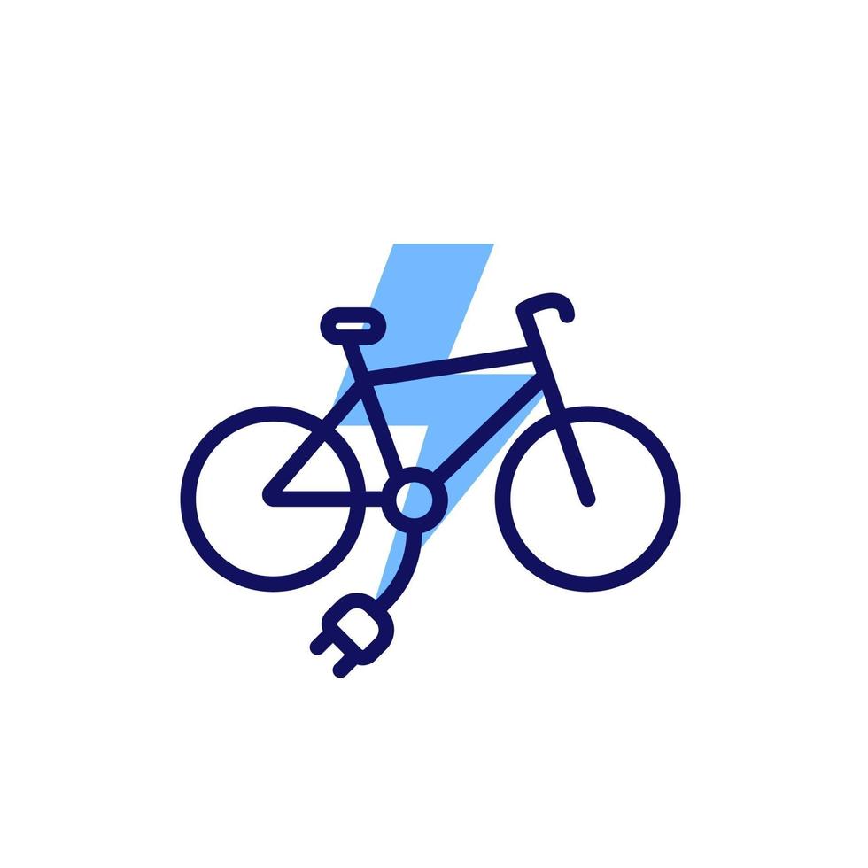 bicicleta elétrica, e-bike com ícone de plugue, vetor de linha