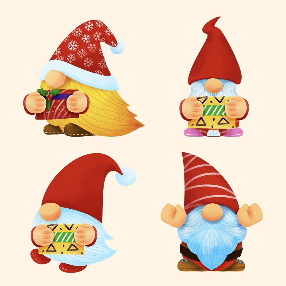 gnome natal aquarela set.illustration vector. vetor