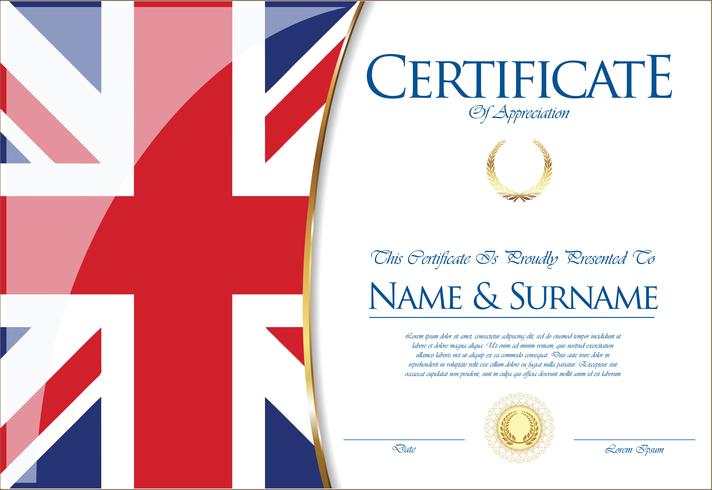 Certificado ou diploma design de bandeira do Reino Unido vetor