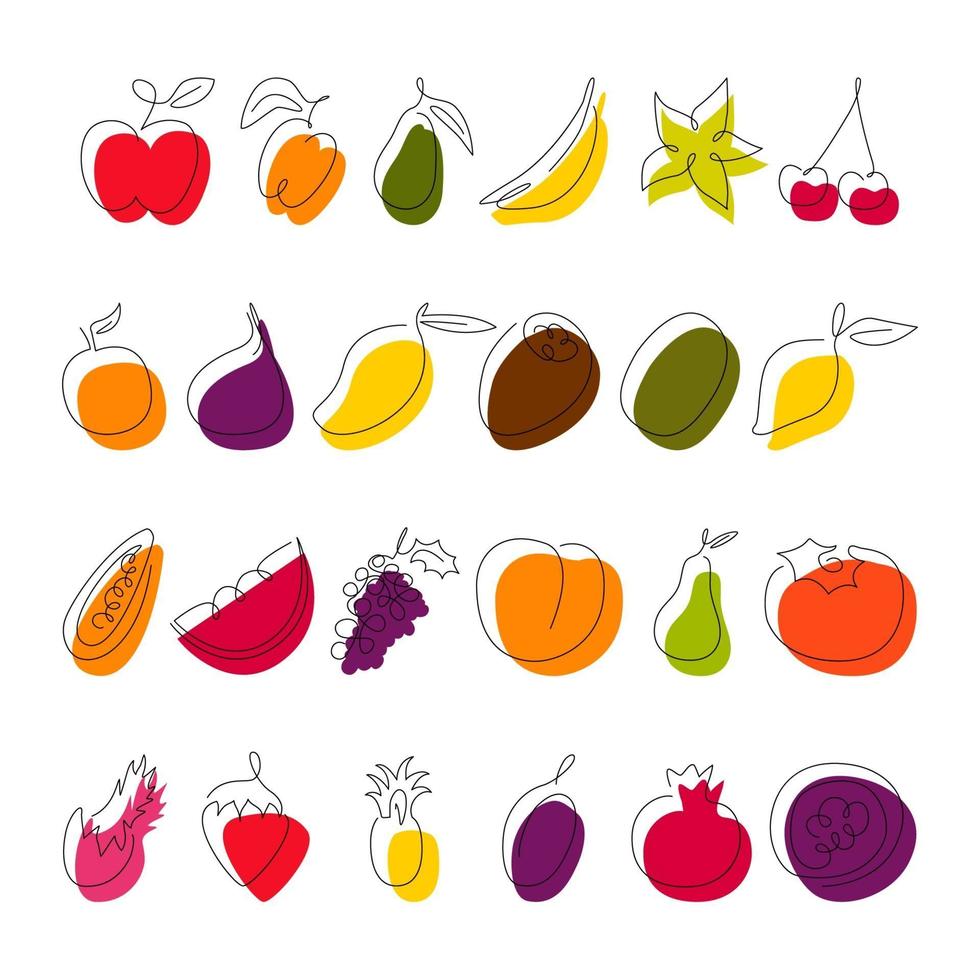 coleção de desenho de linha contínua de frutas isolada vetor