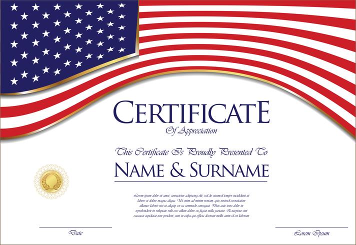 Certificado ou diploma design de bandeira dos Estados Unidos vetor