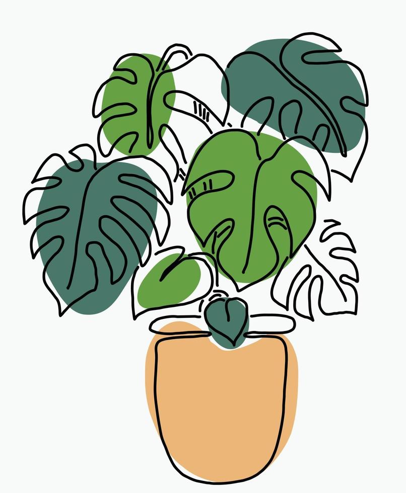 simplicidade monstera planta desenho de linha contínua à mão livre vetor