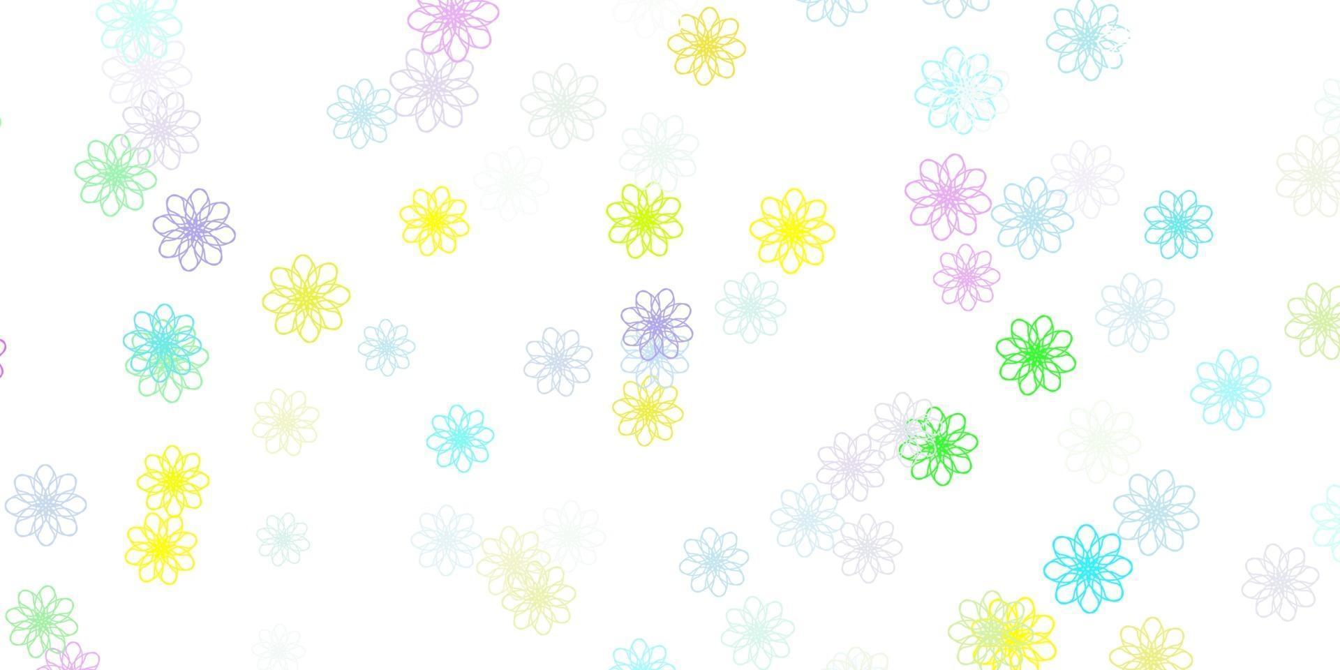 modelo de doodle de vetor multicolor luz com flores.