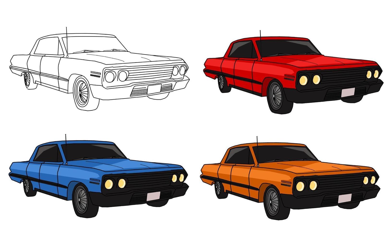 carros desenhados à mão com cores diferentes em um fundo branco vetor