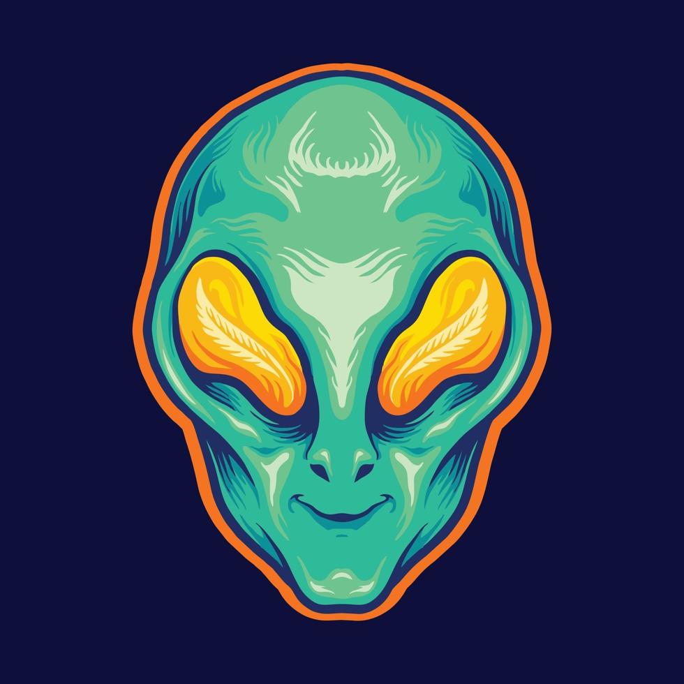 cabeça alienígena sorriso verde mascote dos desenhos animados vetor