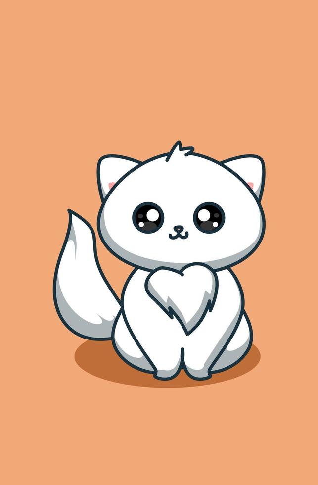 Vector Feliz Bonito Divertido Gatinho Branco Desenho Animado