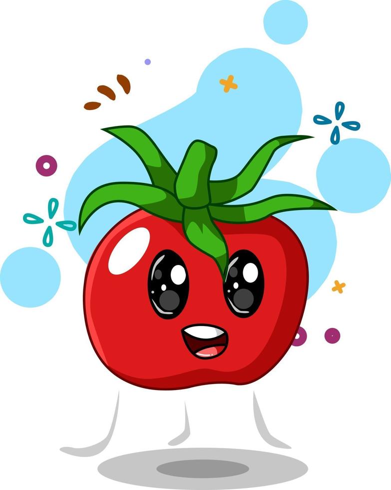 Personagem de desenho animado tomate feliz com rosto e olhos