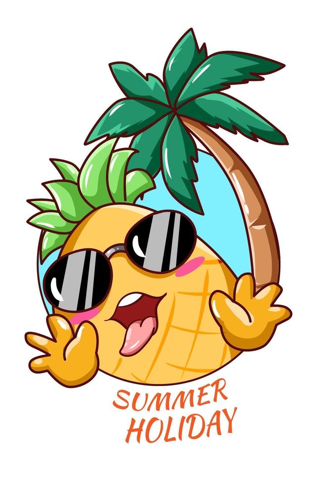 abacaxi feliz e engraçado na ilustração dos desenhos animados de verão vetor