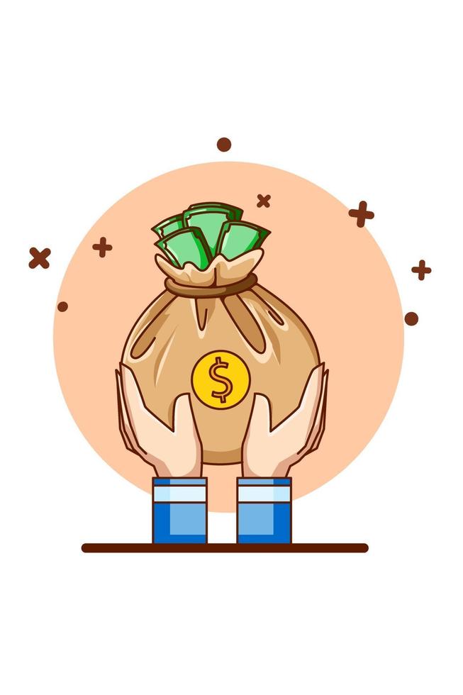 mão com ilustração de desenho animado de ícone de dinheiro vetor