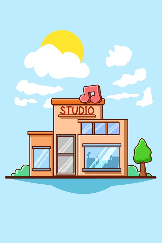 ilustração dos desenhos animados do ícone de construção de estúdio de música vetor