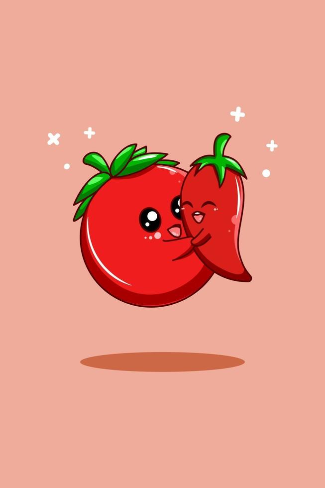 tomate e pimenta na ilustração dos desenhos animados do dia vegetariano vetor