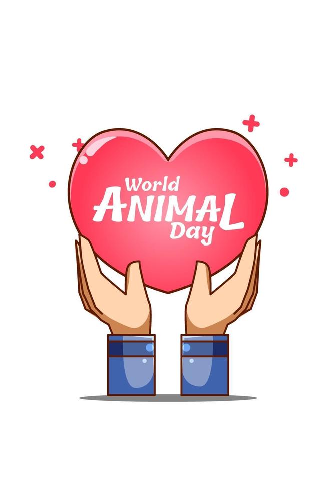 mão com ilustração dos desenhos animados do dia mundial do animal vetor