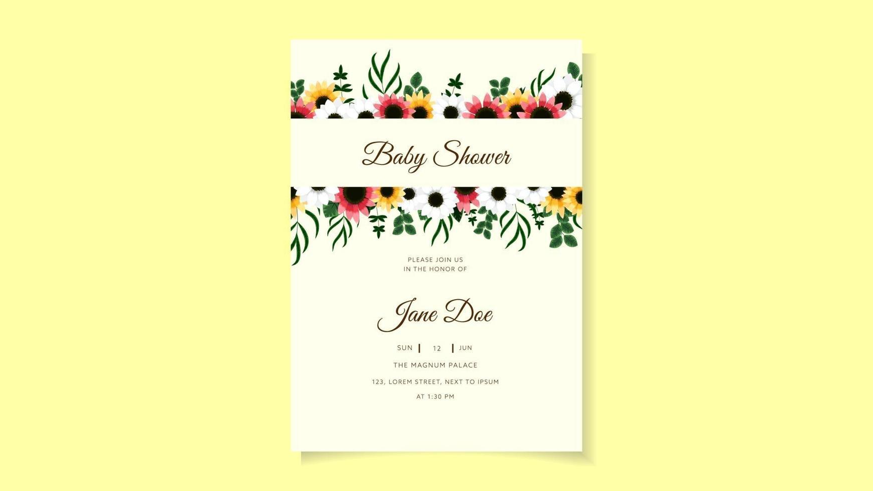 chá de bebê festa de boas-vindas cartão convite fundo floral colorido vetor
