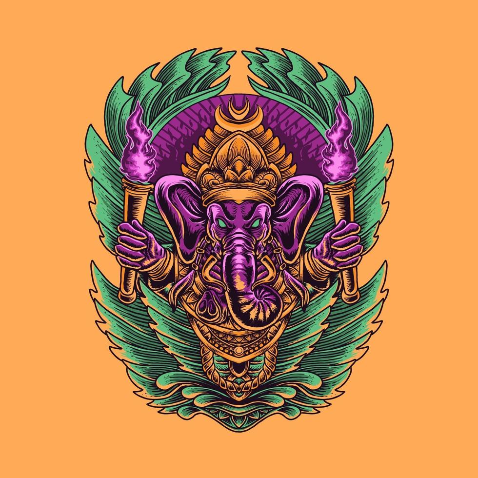 desenho de ilustração vetorial de ornamento ganesha vetor