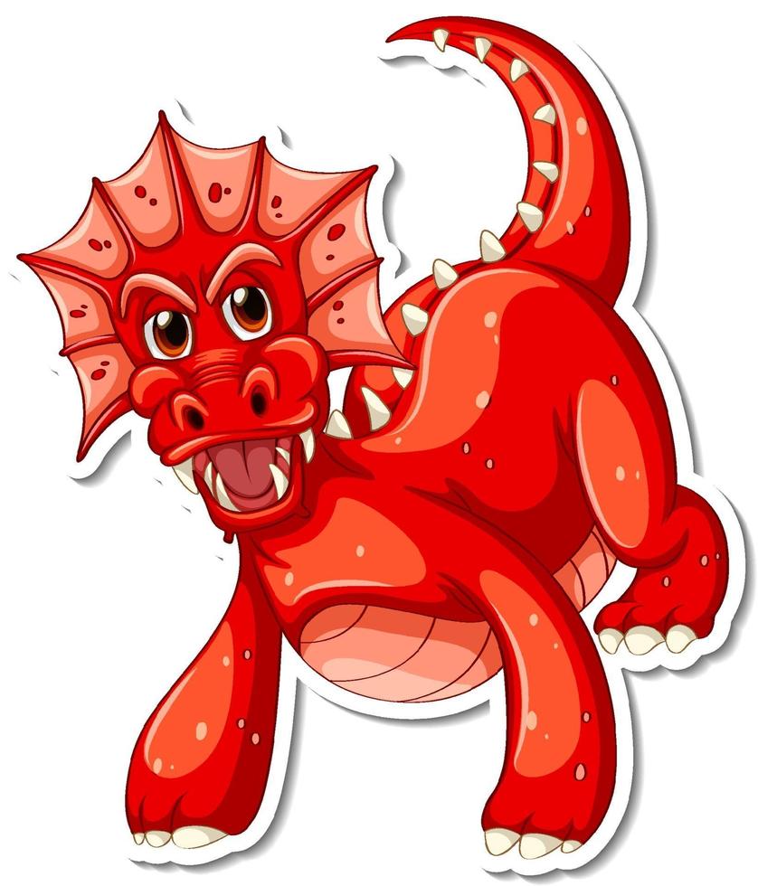 Adesivo de personagem de desenho animado de dragão vermelho vetor
