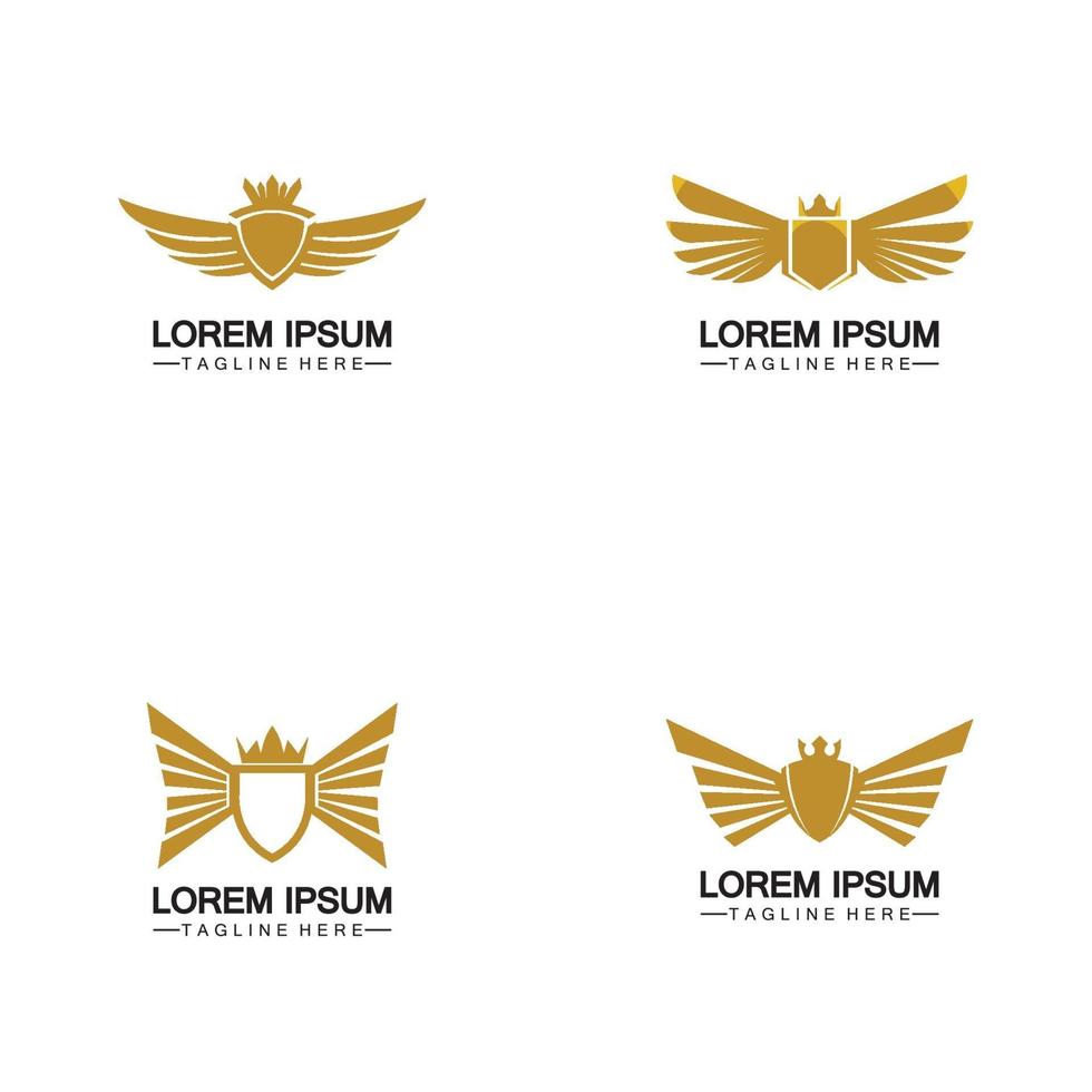 escudo alado dourado com logotipo da coroa vetor