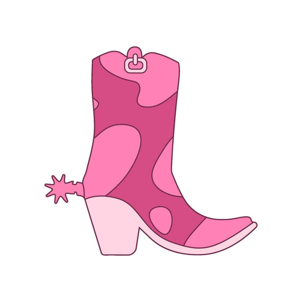 Rosa vaqueiro bota com feminino couro de vaca enfeite decoração. fofa vaqueira sapato. vetor