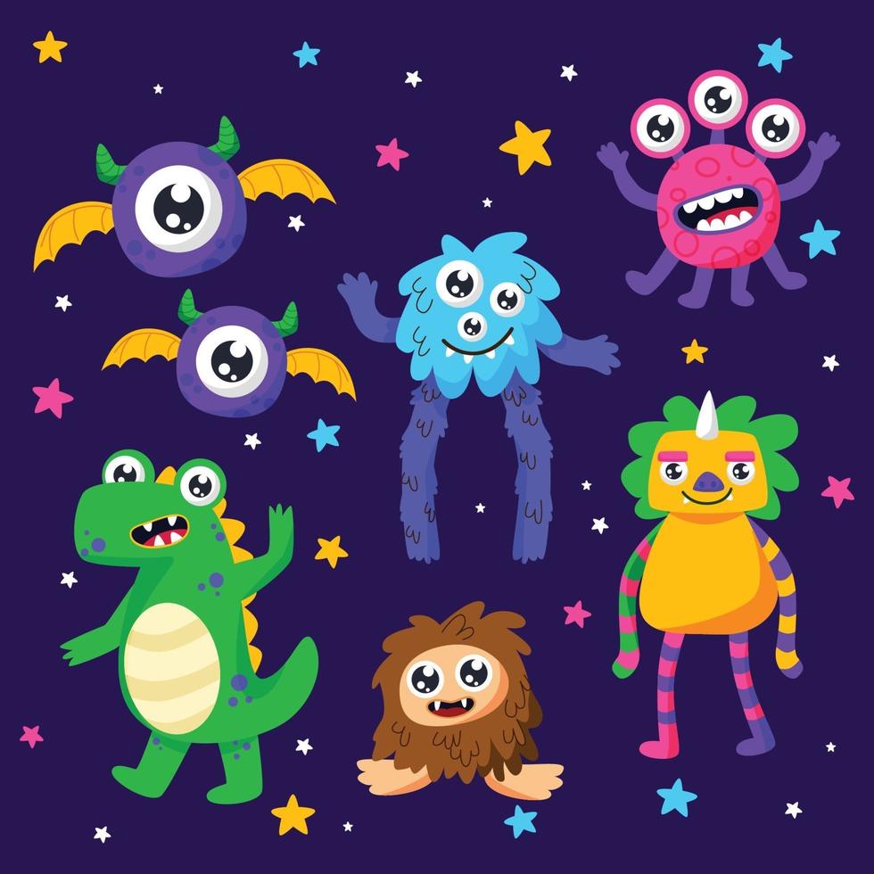 Conjunto de personagens de monstros coloridos engraçados vetor