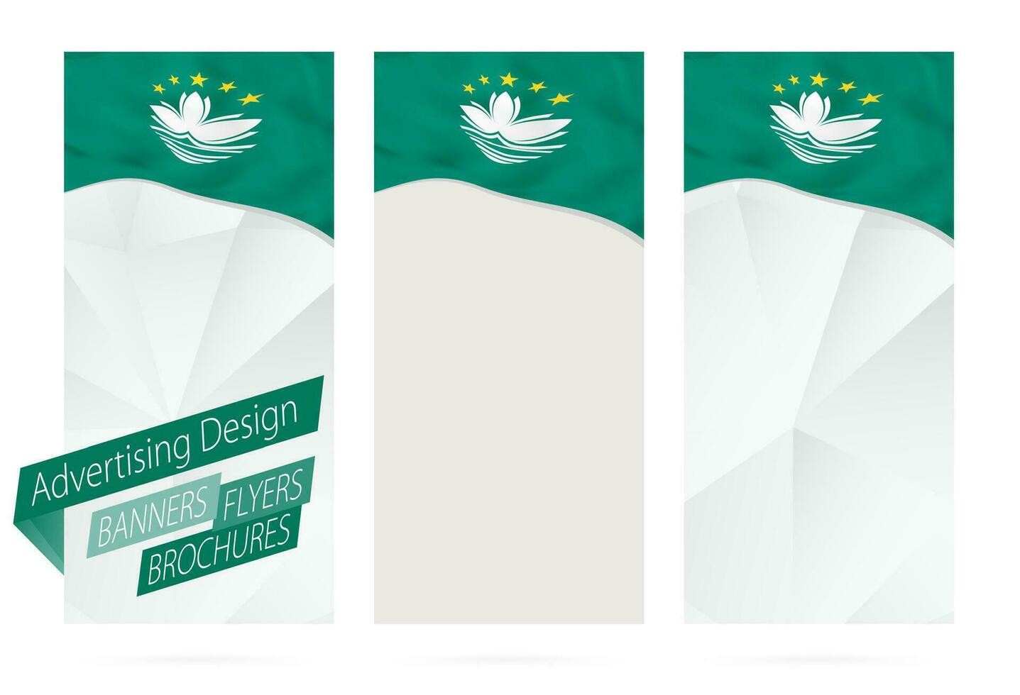 Projeto do bandeiras, panfletos, brochuras com bandeira do macau. vetor